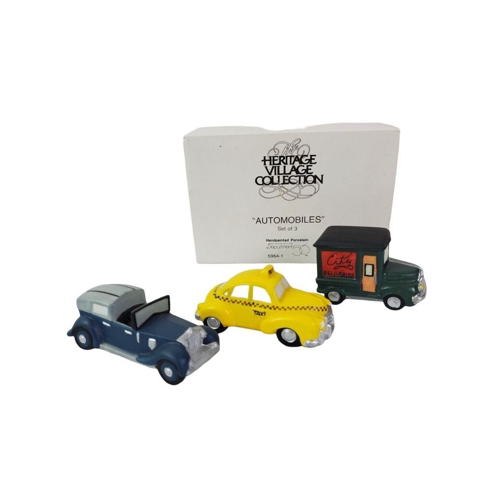 Vintage 1987 Dept 56 Heritage Village Automobiles Set 3 Taxi Delivery‎